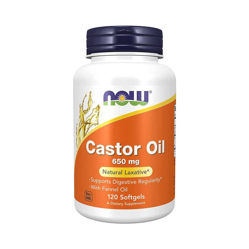 Now Castor Oil 650mg with Fennel Oil, Natural Laxative 120 Softgels