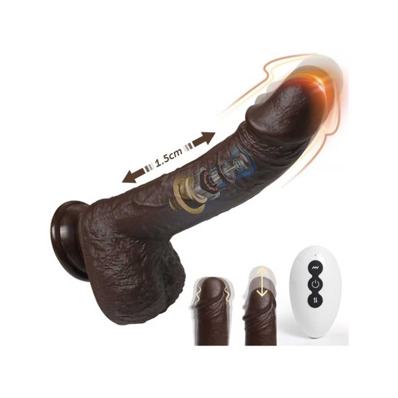 Remote control thrusting 7 Inch Dildo With Balls, Chocolate Brown